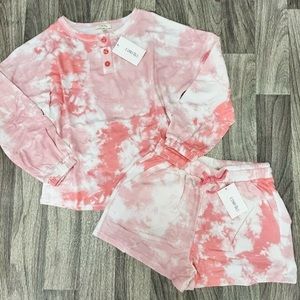 NEW! COMO BLU Loungewear Pajama Set Long Sleeve Top Shorts Pinky Pink M 2X